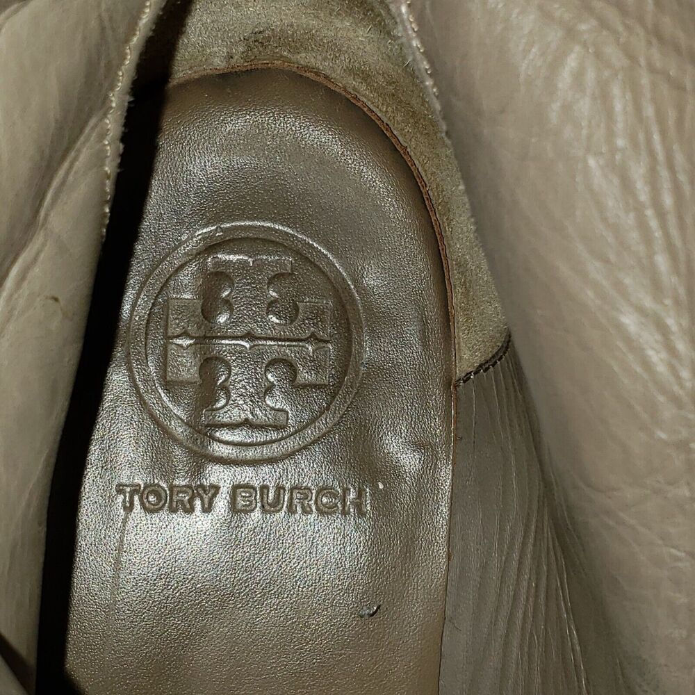TORY BURCH Bennie Moto Engineer BootsTaupe Leather Double Buckle Ankle Size 7.5M - Picture 12 of 16